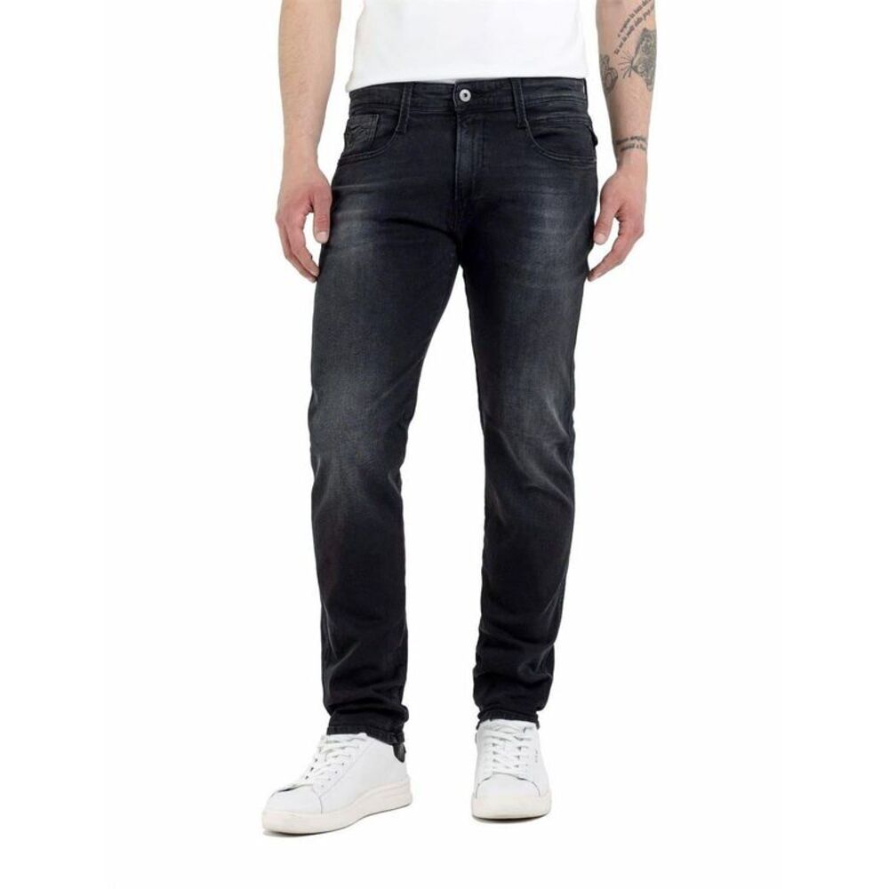 Replay Mens Anbass Cotton Blend Slim Jeans / Dark Grey/Black